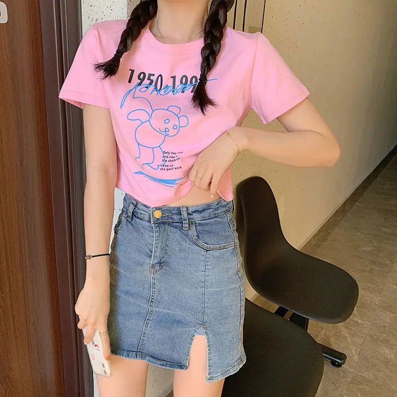 Women Bear Print Crop T-Shirt 2025 Summer - Image 3