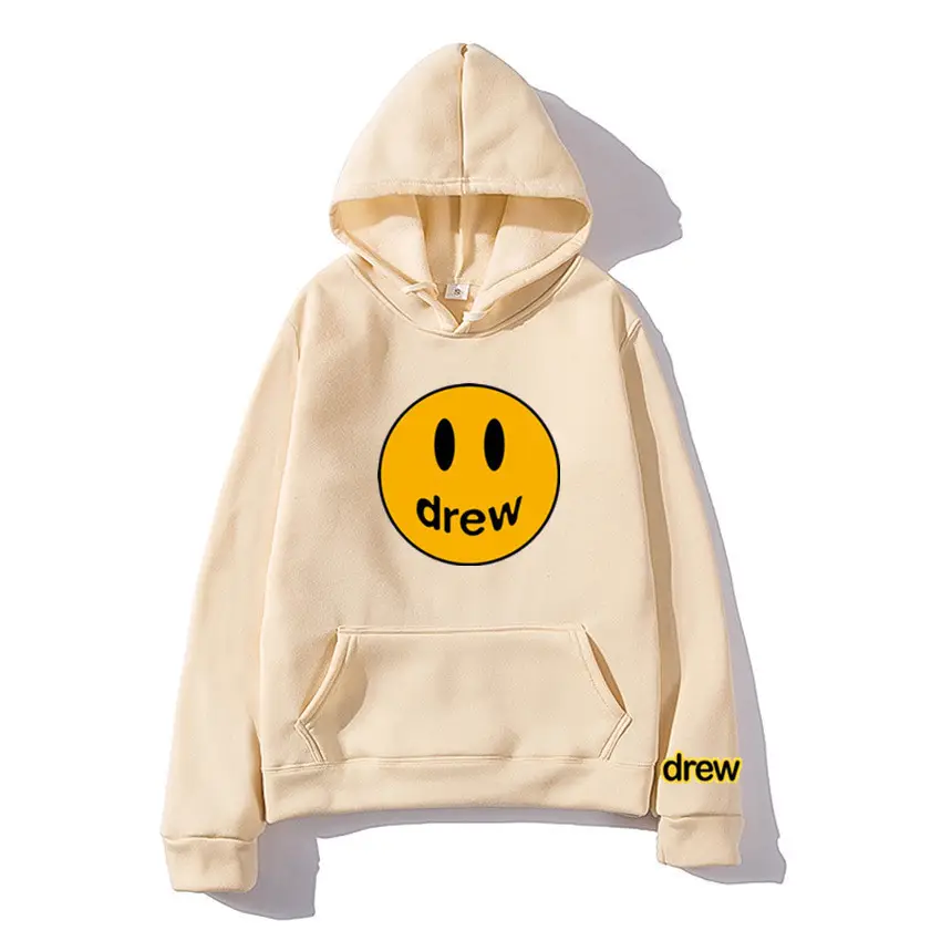 Men Grey Smile Face Hooded Hoodie Crewneck
