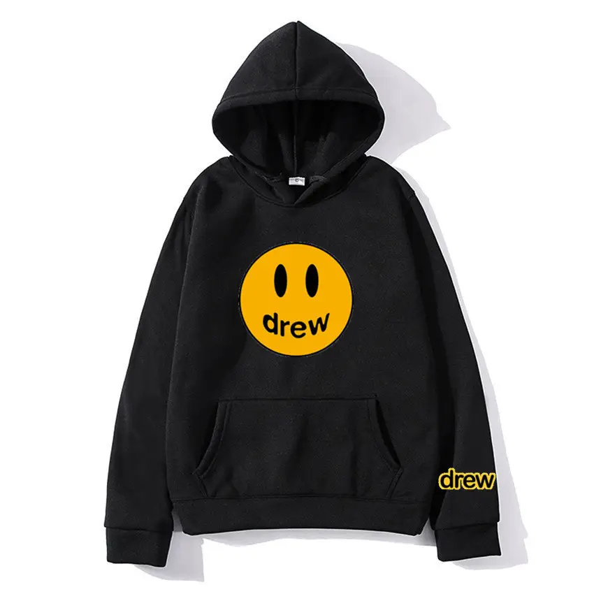 Men Grey Smile Face Hooded Hoodie Crewneck