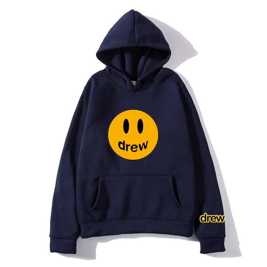 Men Grey Smile Face Hooded Hoodie Crewneck