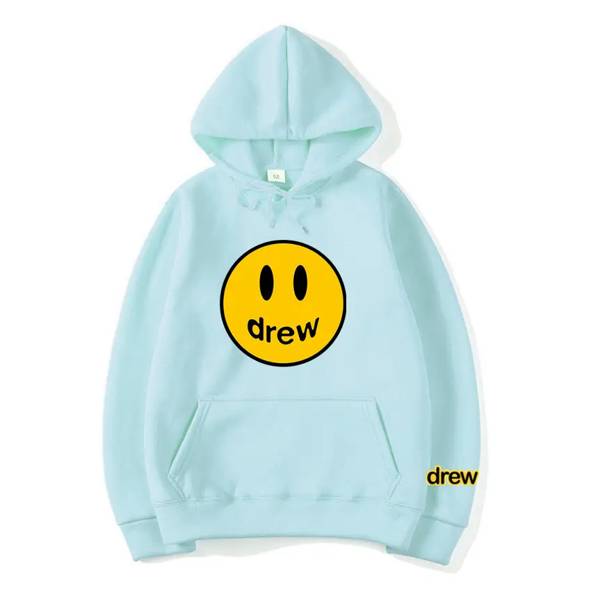 Men Grey Smile Face Hooded Hoodie Crewneck