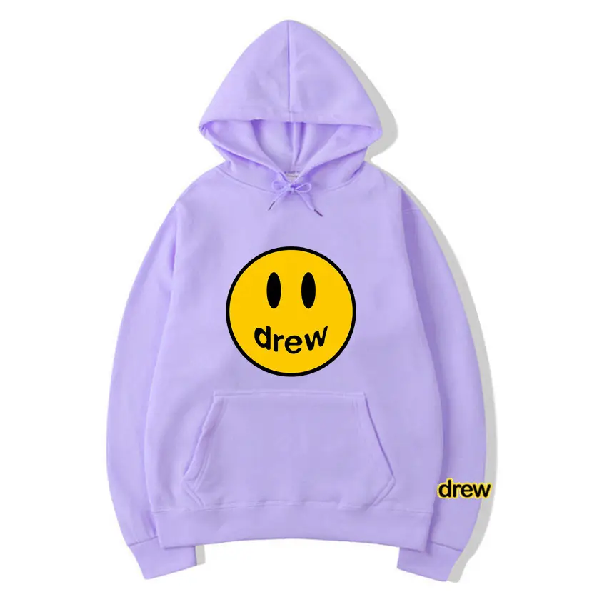 Men Grey Smile Face Hooded Hoodie Crewneck