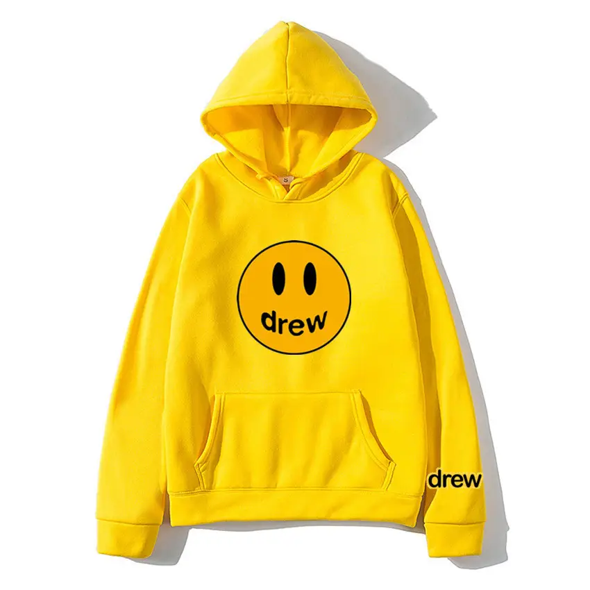 Men Grey Smile Face Hooded Hoodie Crewneck