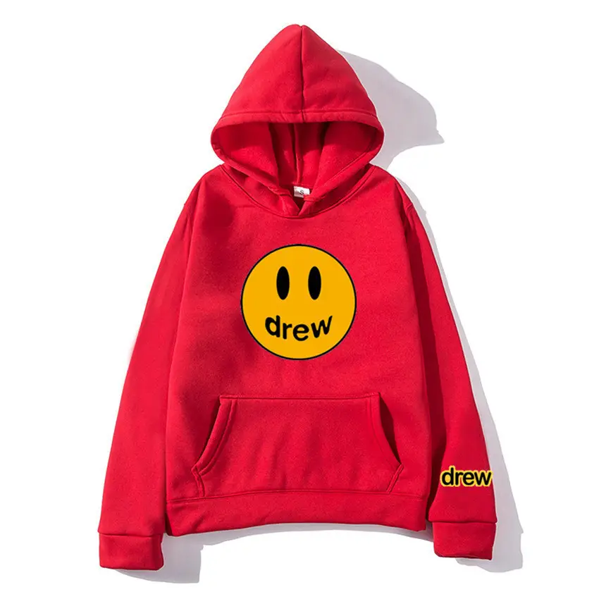 Men Grey Smile Face Hooded Hoodie Crewneck