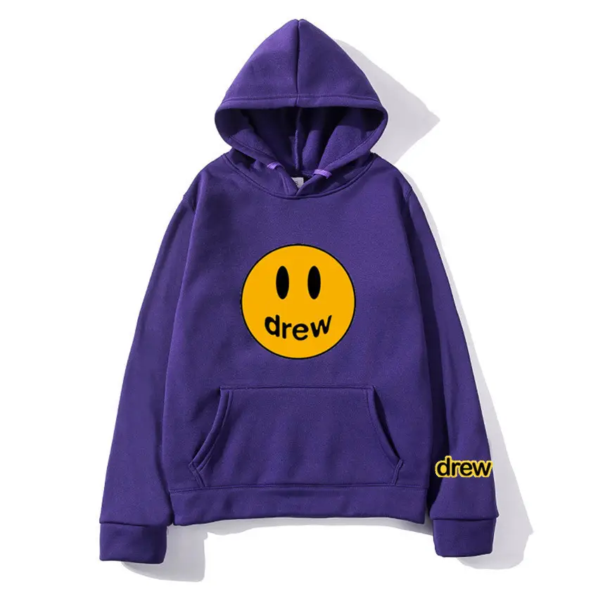Men Grey Smile Face Hooded Hoodie Crewneck