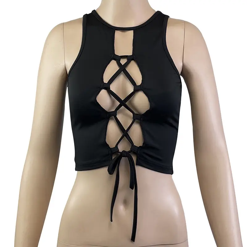 Black Crossbody Rope Top for Women - Image 4