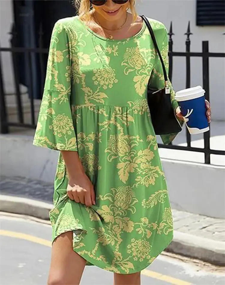 Women Printed Large Waist Dress Spring Summer Loose Fit - Image 12