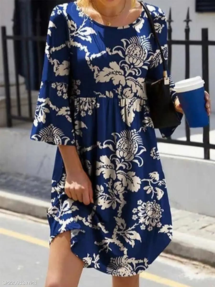 Women Printed Large Waist Dress Spring Summer Loose Fit - Image 2