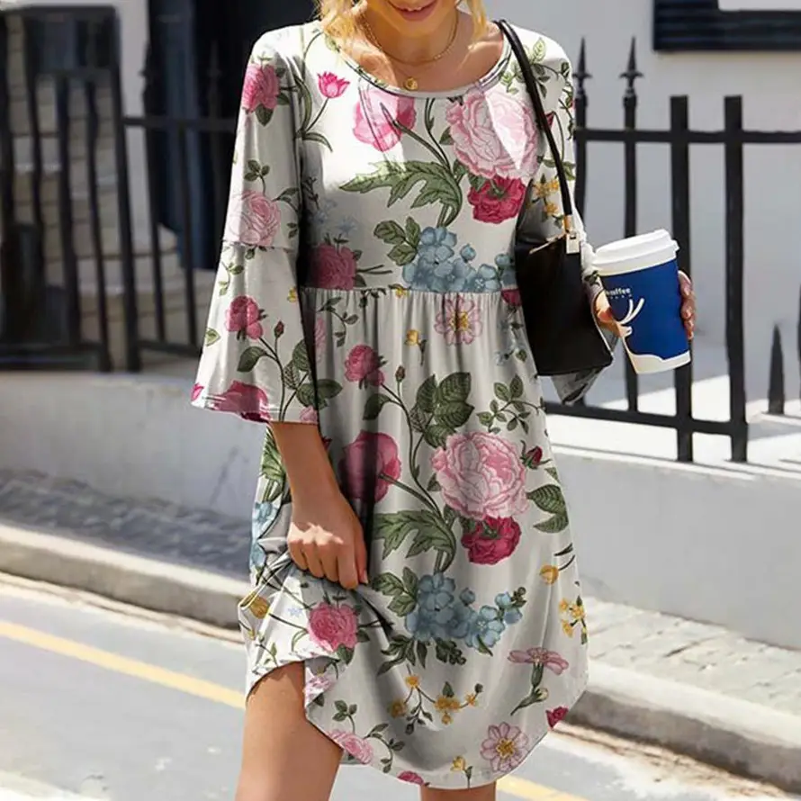 Women Printed Large Waist Dress Spring Summer Loose Fit - Image 3