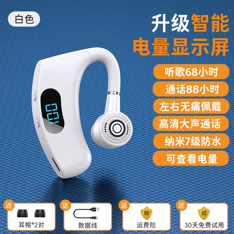White Bluetooth Headset with Power Display & Charging Bin - Image 2