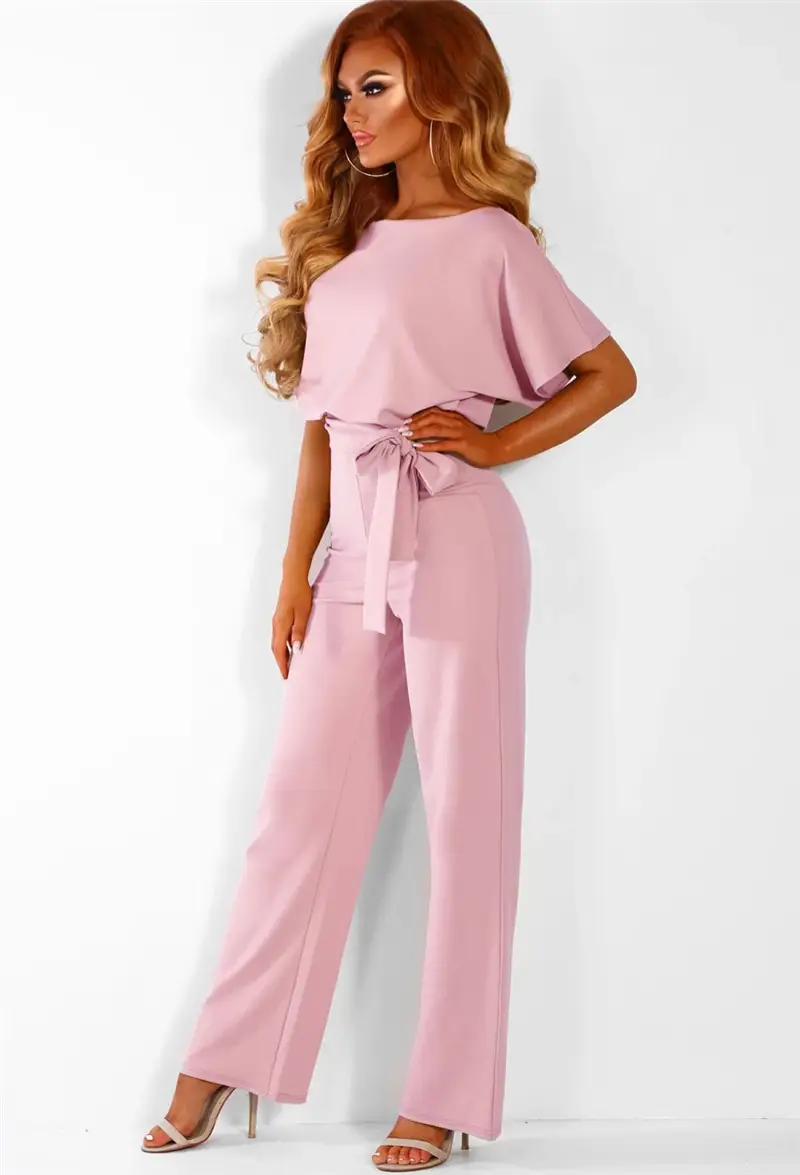 Elegant Light Beige Button-Up Jumpsuit Set - Image 5