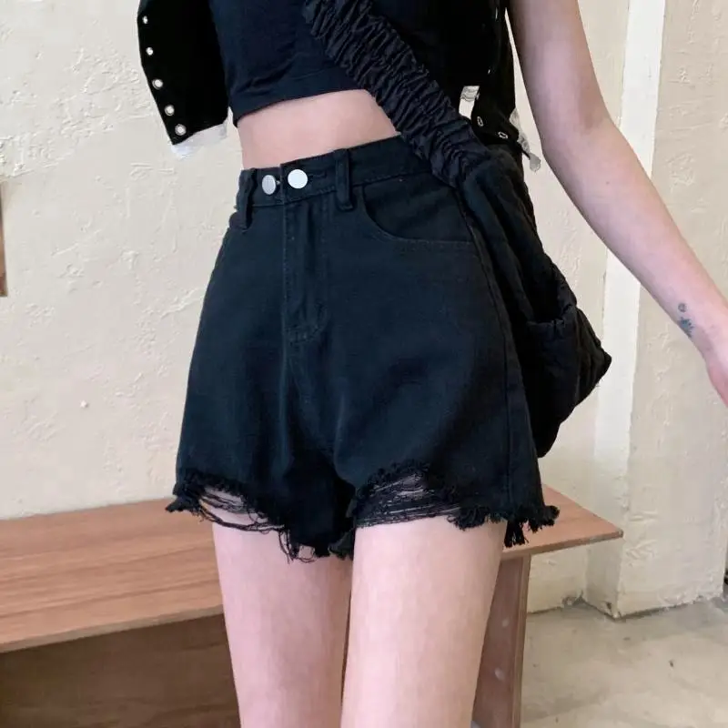 Women Denim Ripped Wide Leg Shorts High Waist 2021 - Image 2