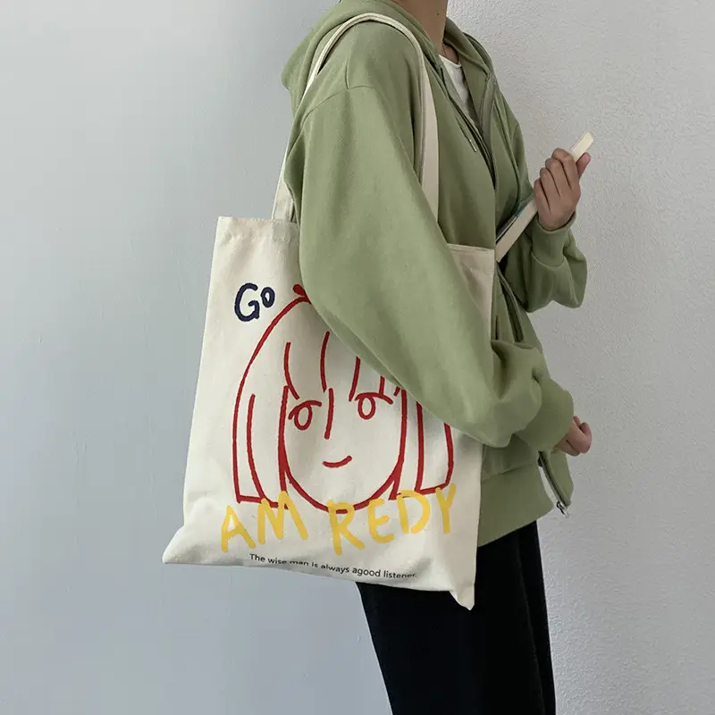 Women Canvas Shoulder Bag with Art Design Large Capacity - Image 4