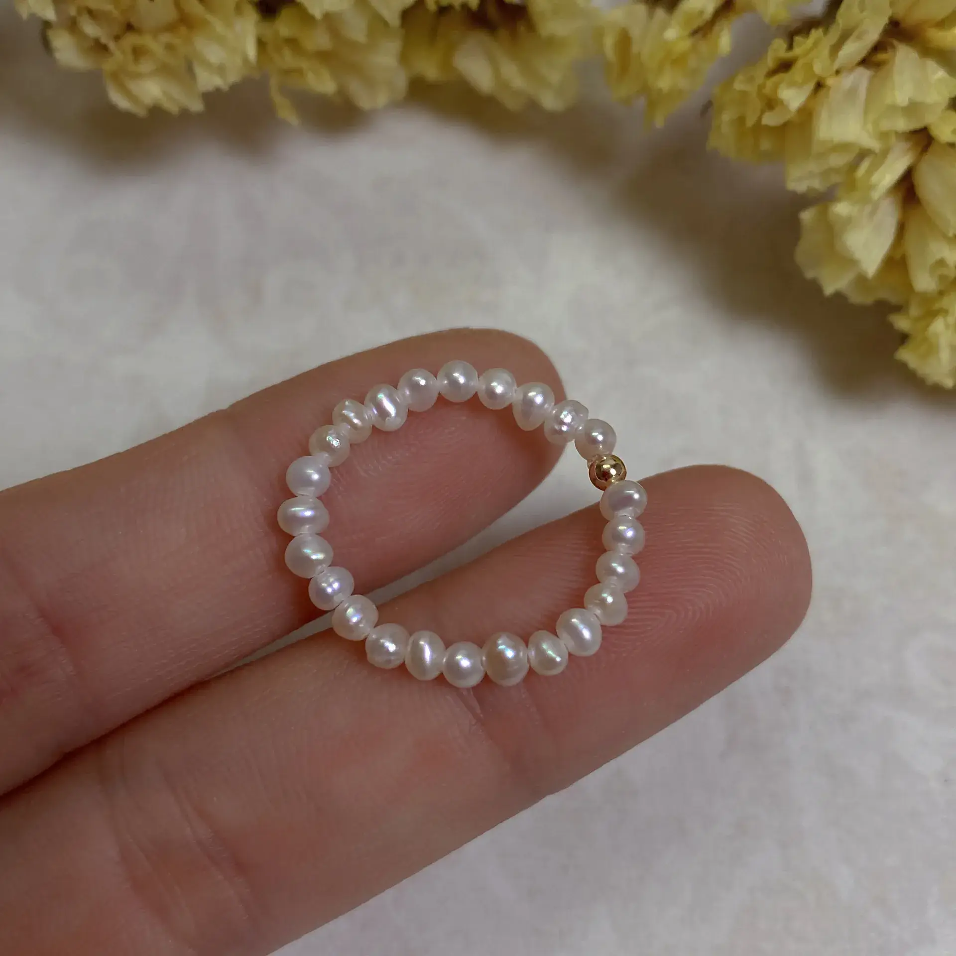 Pearl Stacked Ring with Stretch Line Design - Image 3