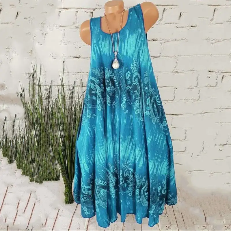 2023 Summer Women Digital Printed Pink Maxi Dress - Image 4