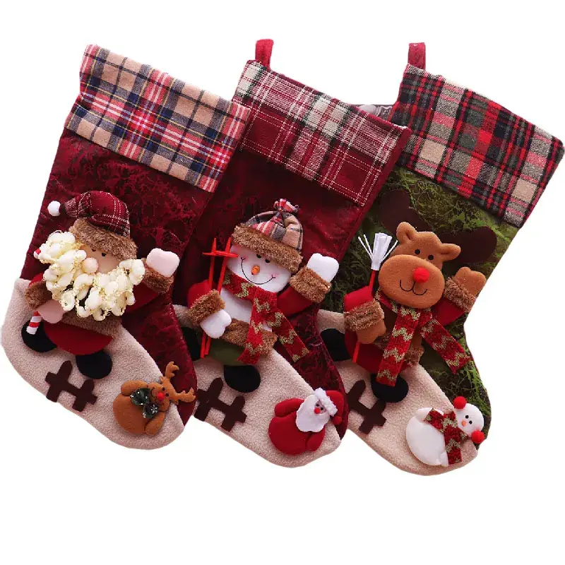 Large Christmas Stocking with Santa Snowman Design - Image 8