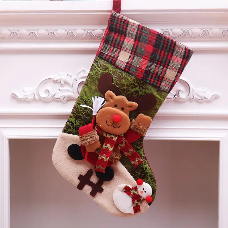 Large Christmas Stocking with Santa Snowman Design - Image 3