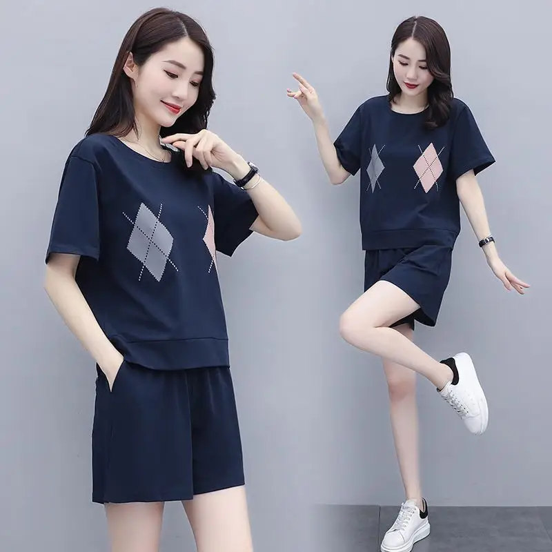 Women Casual Navy Shorts Set Large Summer Wear - Image 7
