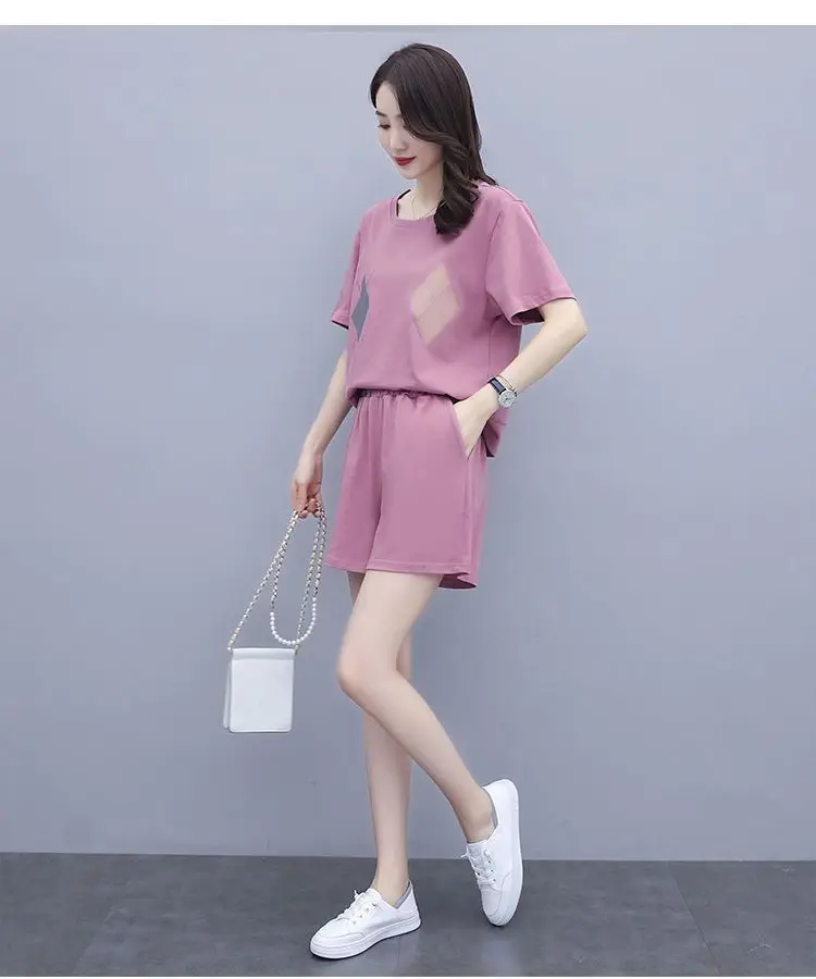 Women Casual Navy Shorts Set Large Summer Wear — feature 12