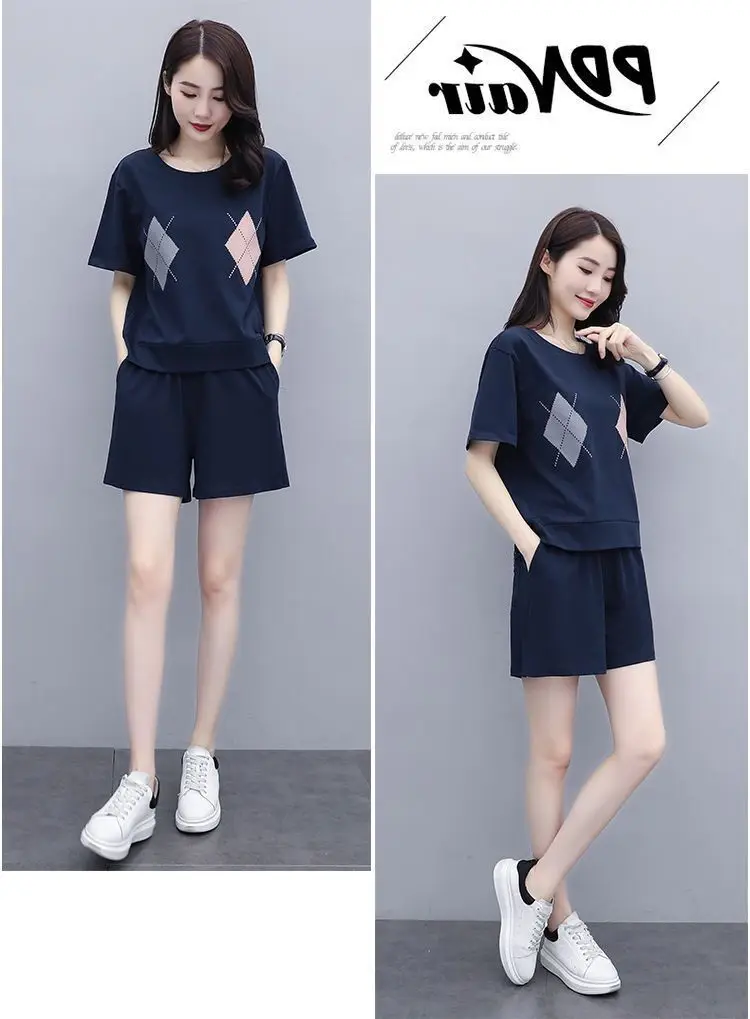 Women Casual Navy Shorts Set Large Summer Wear — feature 19
