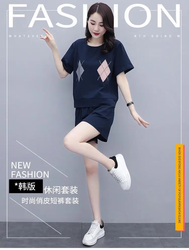 Women Casual Navy Shorts Set Large Summer Wear — feature 2