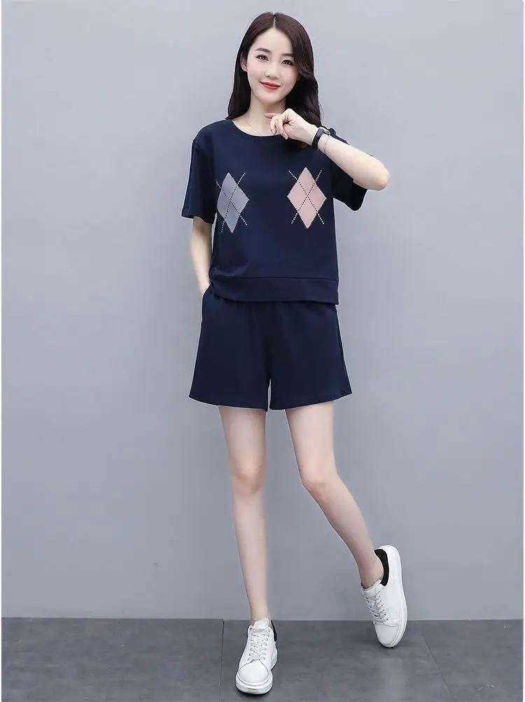 Women Casual Navy Shorts Set Large Summer Wear — feature 20