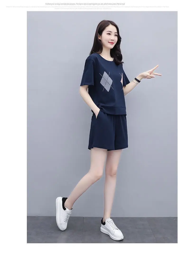 Women Casual Navy Shorts Set Large Summer Wear — feature 21