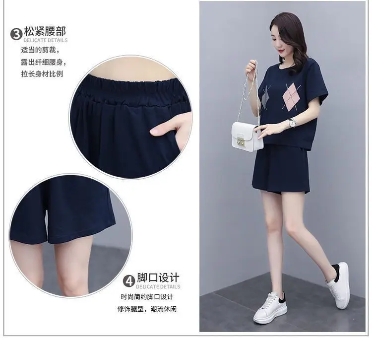 Women Casual Navy Shorts Set Large Summer Wear — feature 6