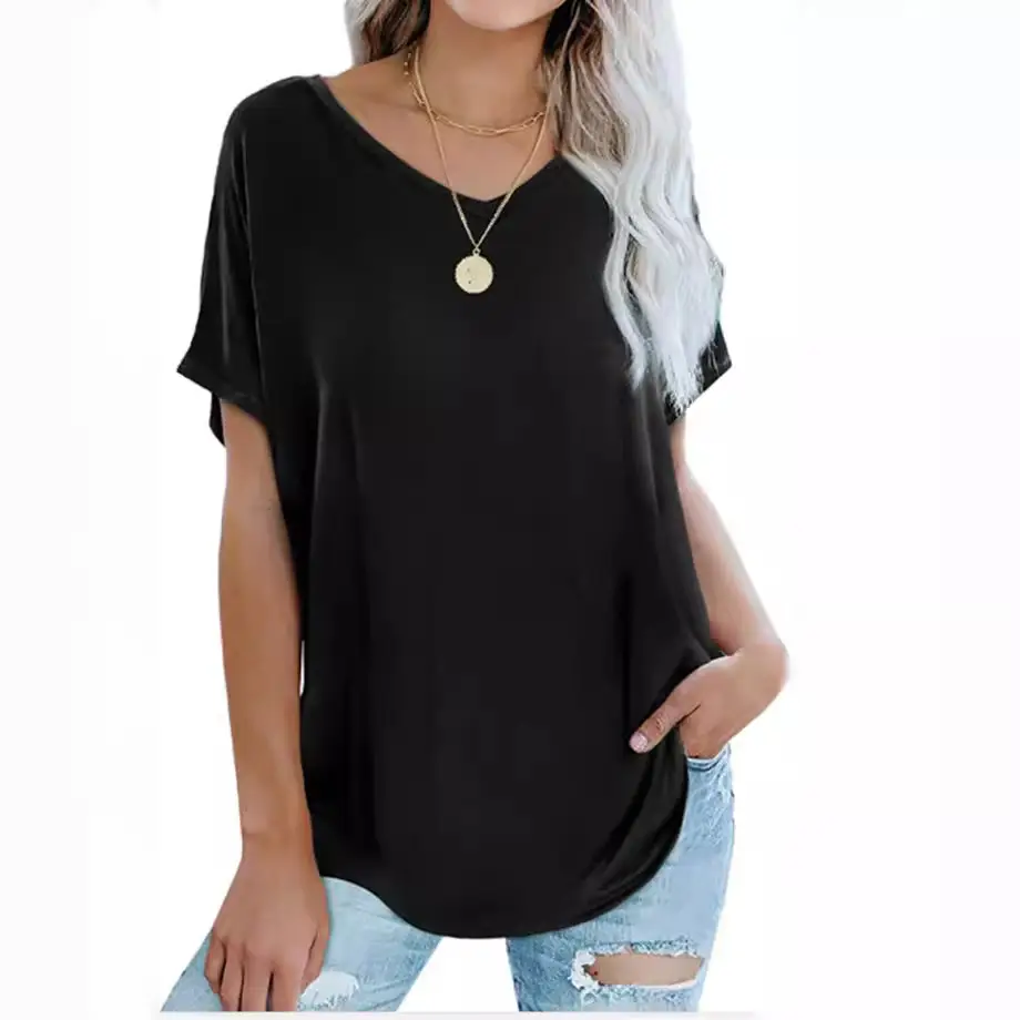 Women Green V-Neck Plus Size T-Shirt Casual Summer - Image 10