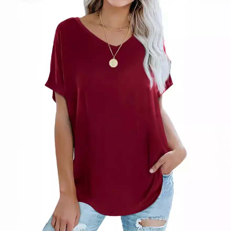 Women Green V-Neck Plus Size T-Shirt Casual Summer - Image 11