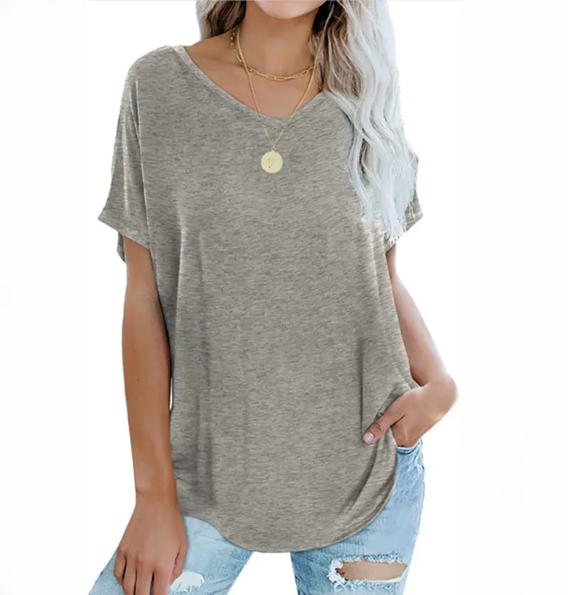Women Green V-Neck Plus Size T-Shirt Casual Summer - Image 2