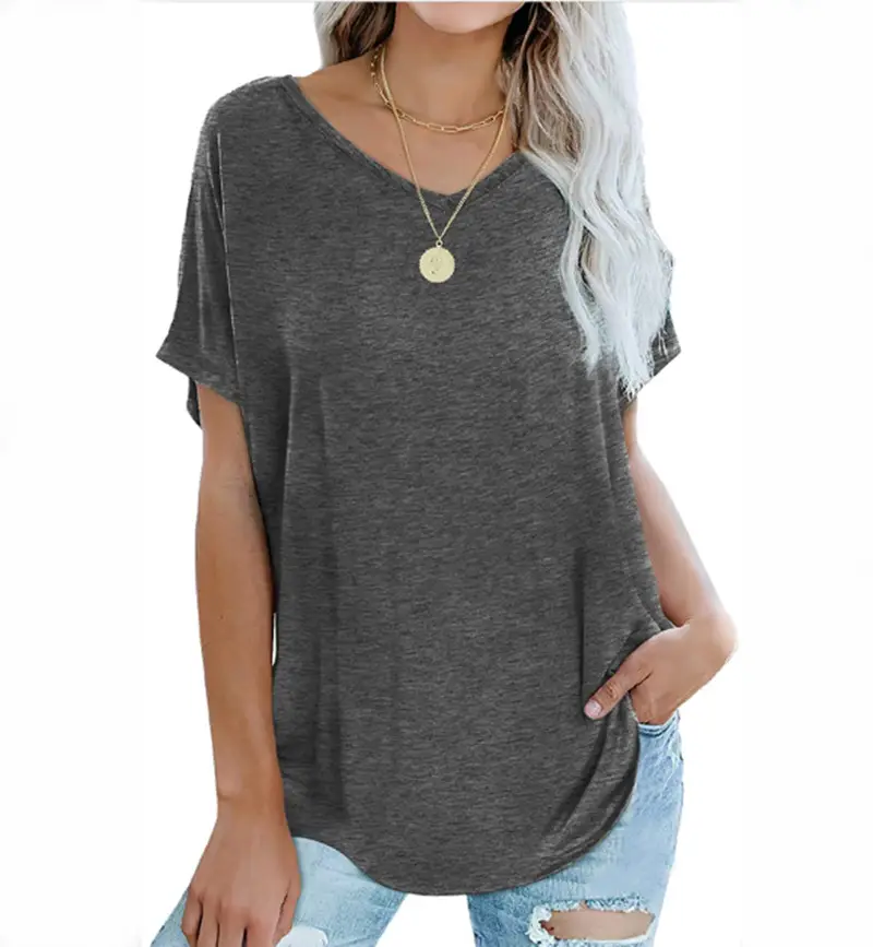 Women Green V-Neck Plus Size T-Shirt Casual Summer - Image 4