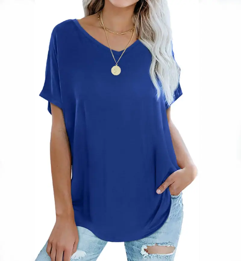 Women Green V-Neck Plus Size T-Shirt Casual Summer - Image 5