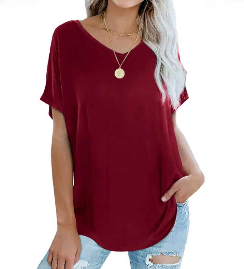 Women Green V-Neck Plus Size T-Shirt Casual Summer - Image 6