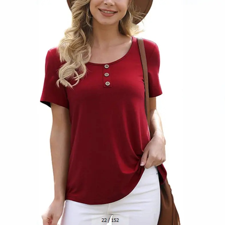 Women Button Short Sleeve T-Shirt Grey