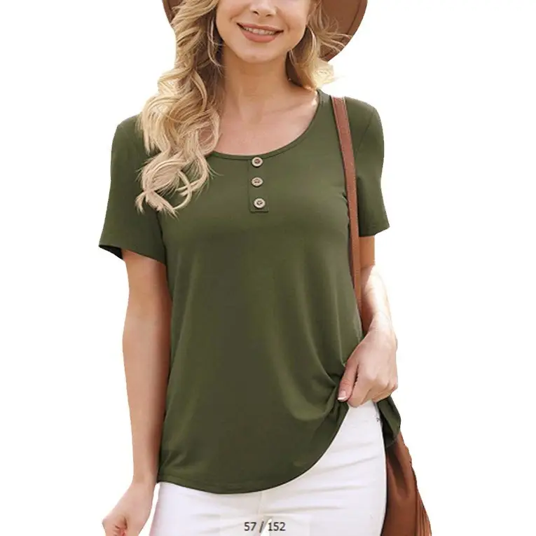 Women Button Short Sleeve T-Shirt Grey
