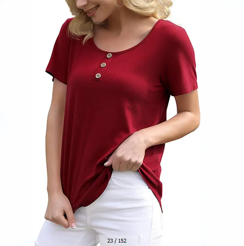 Women Button Short Sleeve T-Shirt Grey
