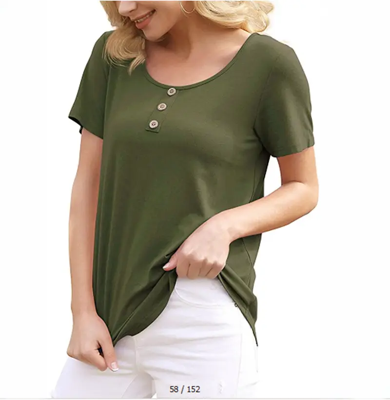 Women Button Short Sleeve T-Shirt Grey