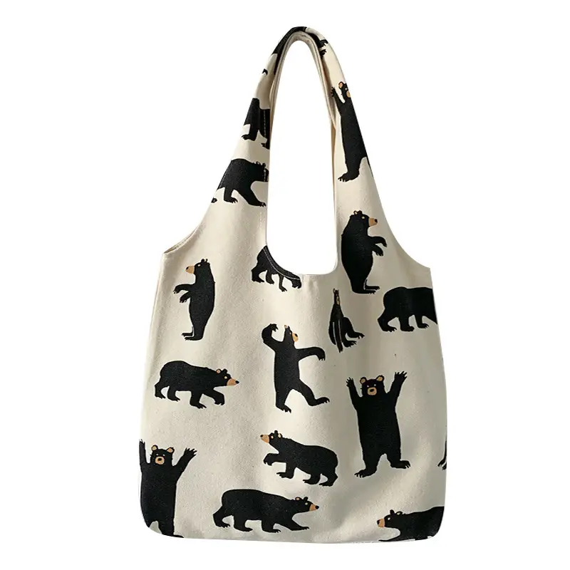 Women Canvas Bear Print Shoulder Bag Large Capacity - Image 6