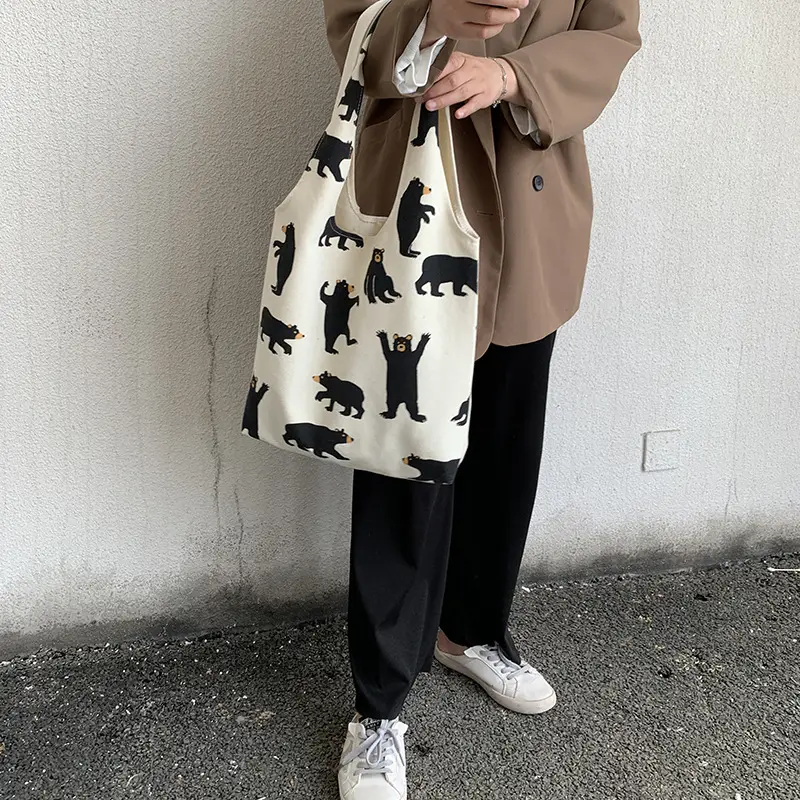 Women Canvas Bear Print Shoulder Bag Large Capacity — feature 13