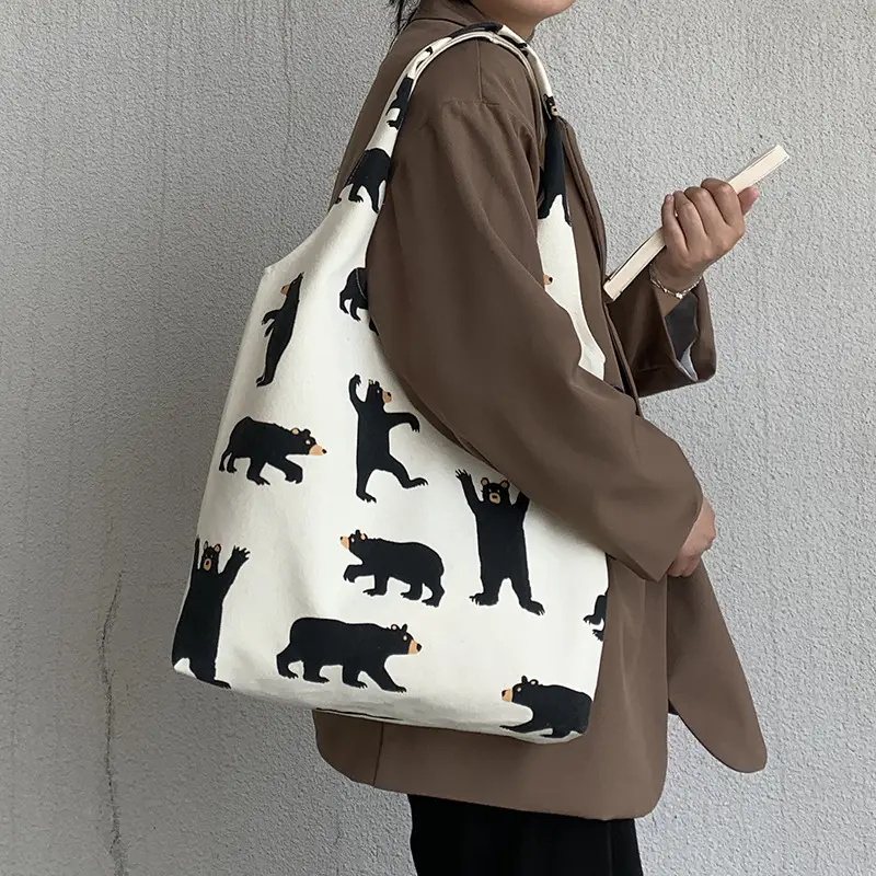 Women Canvas Bear Print Shoulder Bag Large Capacity — feature 18