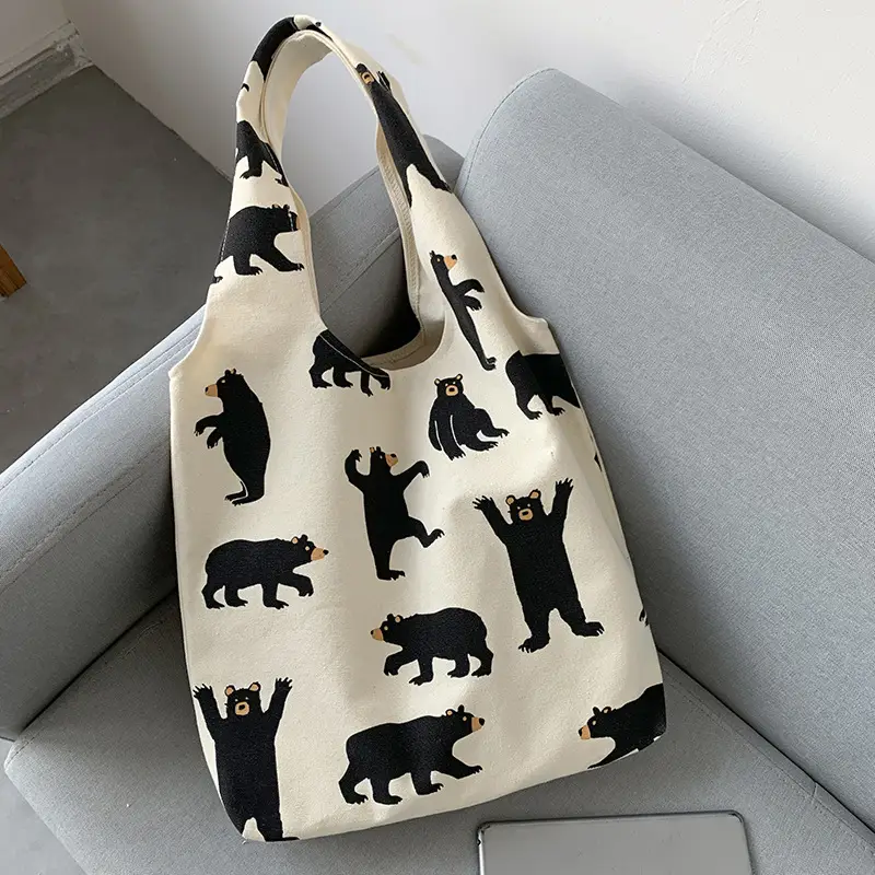 Women Canvas Bear Print Shoulder Bag Large Capacity — feature 2