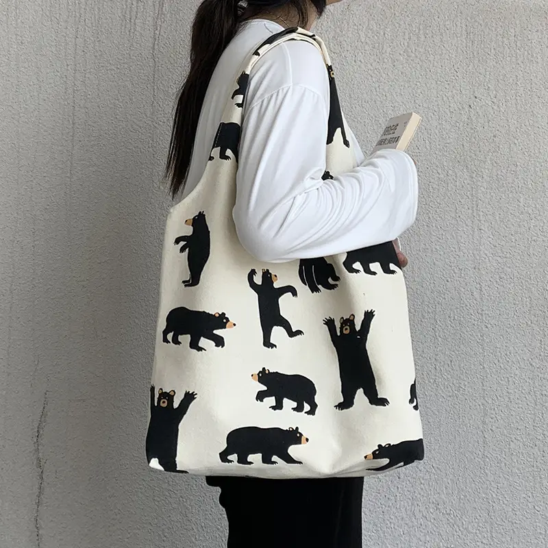Women Canvas Bear Print Shoulder Bag Large Capacity — feature 22