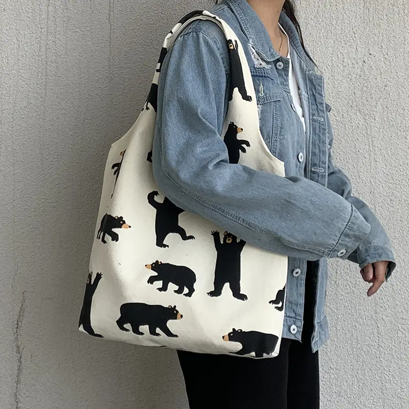 Women Canvas Bear Print Shoulder Bag Large Capacity — feature 23