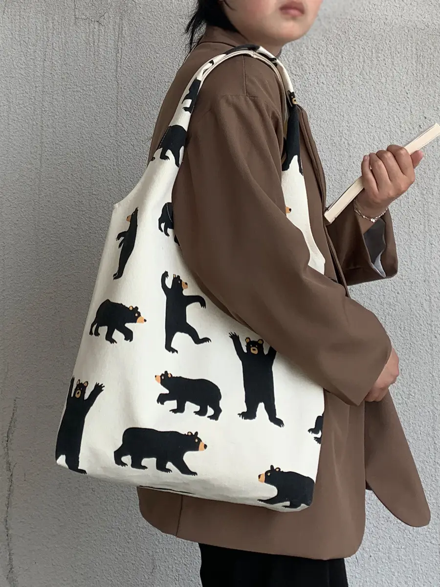 Women Canvas Bear Print Shoulder Bag Large Capacity — feature 25