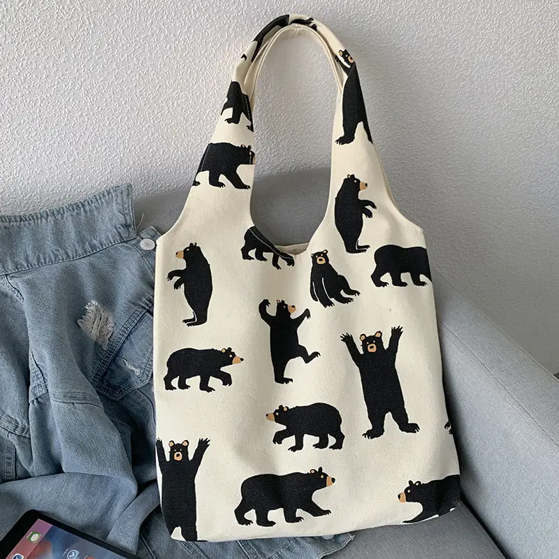 Women Canvas Bear Print Shoulder Bag Large Capacity — feature 5