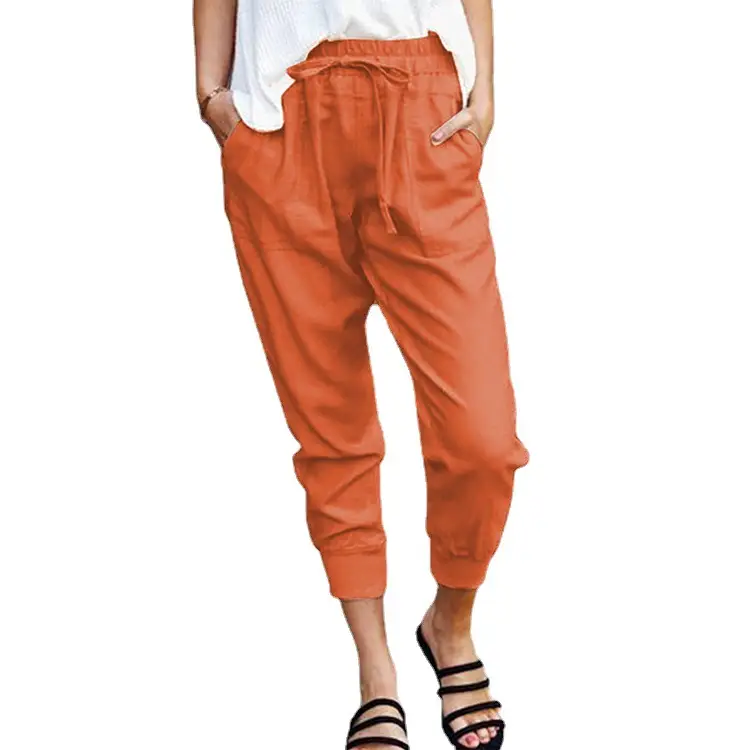 Orange Cropped Jogger Pants for Women
