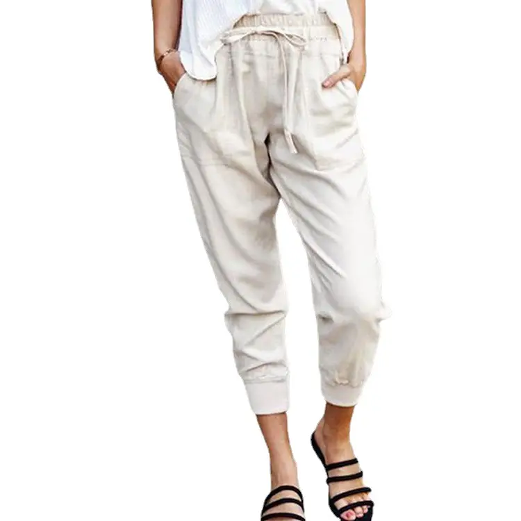 Orange Cropped Jogger Pants for Women
