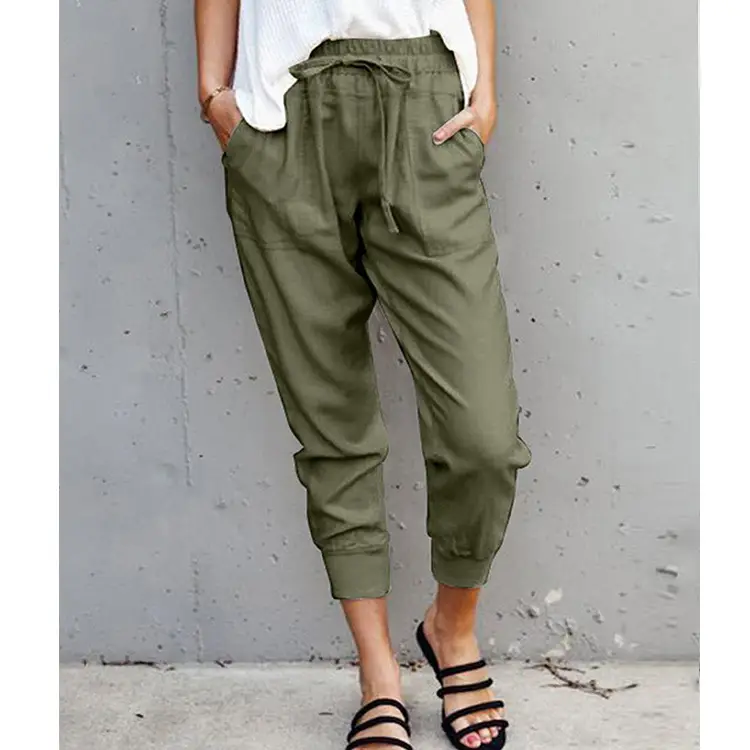 Orange Cropped Jogger Pants for Women