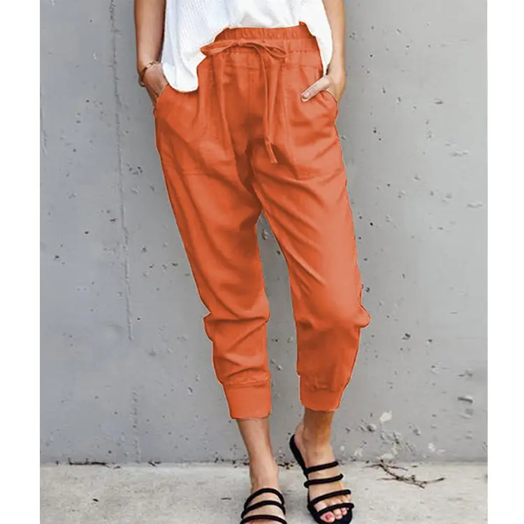 Orange Cropped Jogger Pants for Women